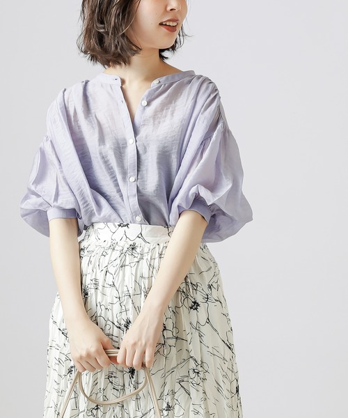 natural couture（ナチュラルクチュール）の「シアーカルゼギャザーブラウス（シャツ/ブラウス・レディース・ブラック/カーキ/アイボリー/ラベンダー/レンガ・FREE）」の9枚目の写真