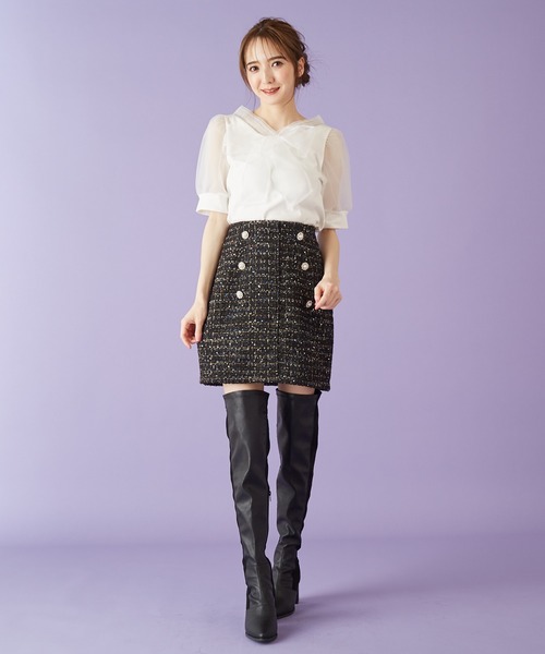 MIIA(ミーア)の「リボンパフスリーブトップス(シャツ/ブラウス・レディース・ブラック/ベージュ/オフホワイト・FREE)」の4枚目の写真