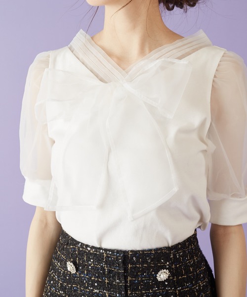 MIIA(ミーア)の「リボンパフスリーブトップス(シャツ/ブラウス・レディース・ブラック/ベージュ/オフホワイト・FREE)」の7枚目の写真