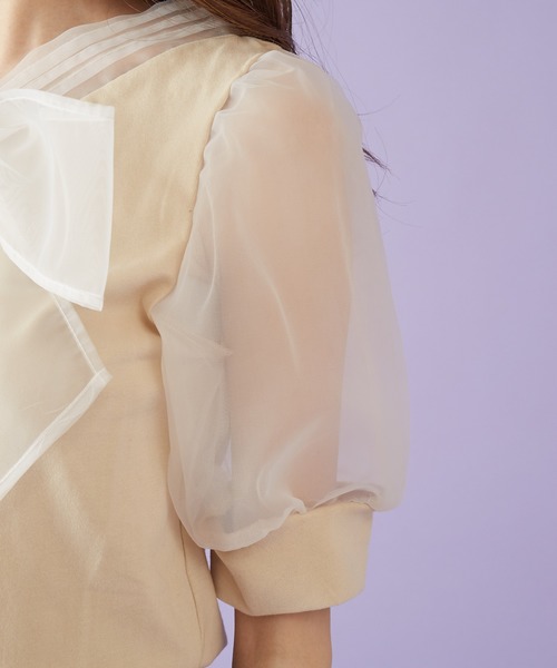 MIIA(ミーア)の「リボンパフスリーブトップス(シャツ/ブラウス・レディース・ブラック/ベージュ/オフホワイト・FREE)」の12枚目の写真