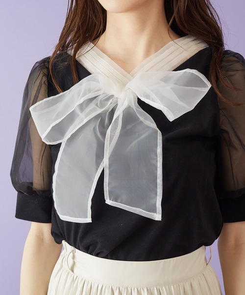 MIIA(ミーア)の「リボンパフスリーブトップス(シャツ/ブラウス・レディース・ブラック/ベージュ/オフホワイト・FREE)」の9枚目の写真