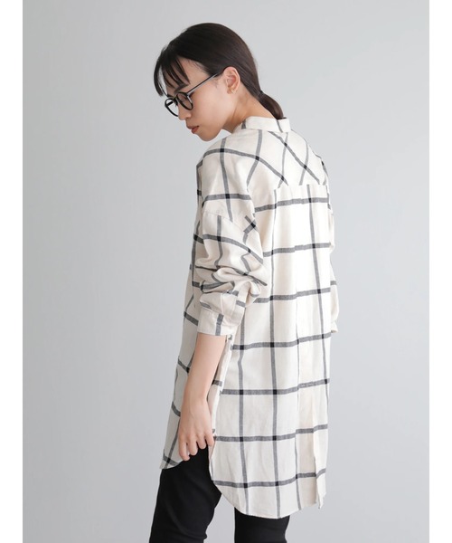 AMERICAN HOLIC(アメリカンホリック)の「バックスリット綿ビエラシャツチュニック2 ○*(シャツ/ブラウス・レディース・アイボリー/ベージュ/チェック/ストライプ・FREE)」の5枚目の写真