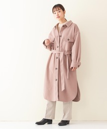 【FORT POINT】サイドスリットロングシャツコート フェイクウール素材 サイドスリット