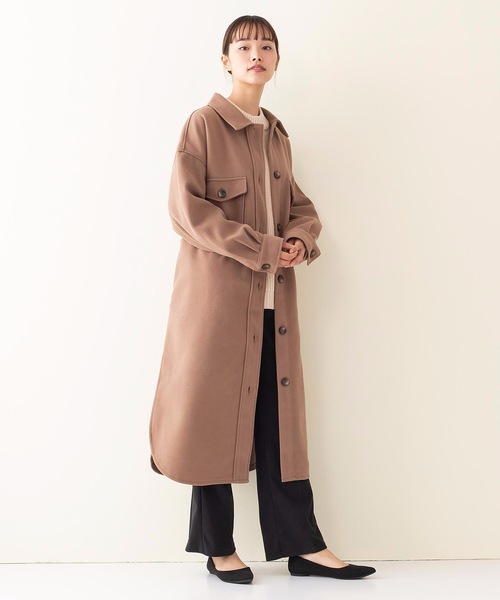 fort point(フォーポイント)の「【FORT POINT】サイドスリットロングシャツコート フェイクウール素材 サイドスリット(チェスターコート・レディース・ライトピンク/ブラウン系その他/アイボリー・MEDIUM/LARGE)」の6枚目の写真