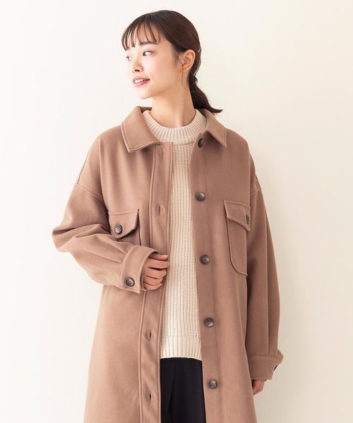 fort point(フォーポイント)の「【FORT POINT】サイドスリットロングシャツコート フェイクウール素材 サイドスリット(チェスターコート・レディース・ライトピンク/ブラウン系その他/アイボリー・MEDIUM/LARGE)」の8枚目の写真