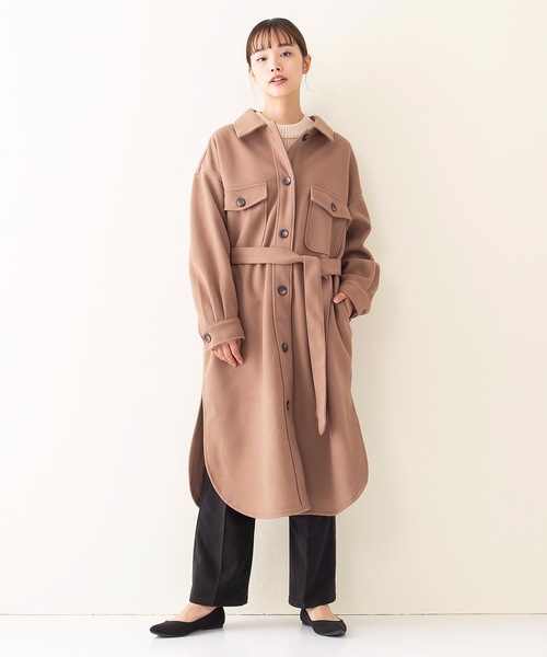 fort point(フォーポイント)の「【FORT POINT】サイドスリットロングシャツコート フェイクウール素材 サイドスリット(チェスターコート・レディース・ライトピンク/ブラウン系その他/アイボリー・MEDIUM/LARGE)」の5枚目の写真