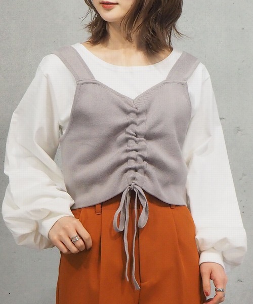 tiptop（ティップトップ）の「2021SS フロントドロストビスチェ×ロンTセット（ベスト・レディース・ブラック/ベージュ/イエロー/アイボリー・FREE）」の3枚目の写真