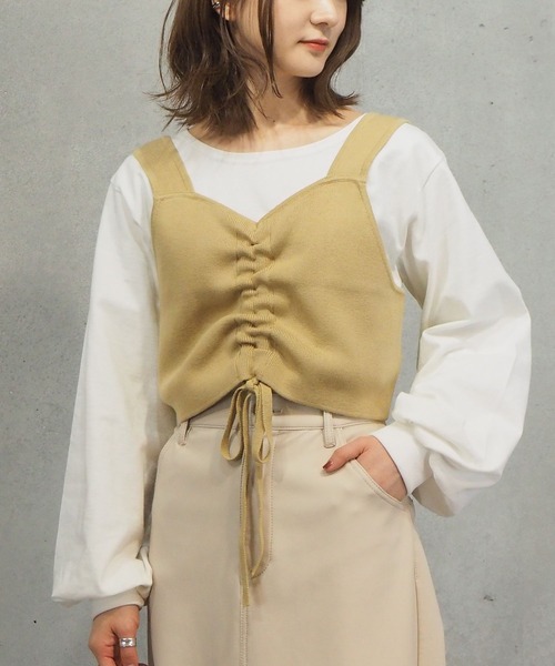 tiptop（ティップトップ）の「2021SS フロントドロストビスチェ×ロンTセット（ベスト・レディース・ブラック/ベージュ/イエロー/アイボリー・FREE）」の4枚目の写真