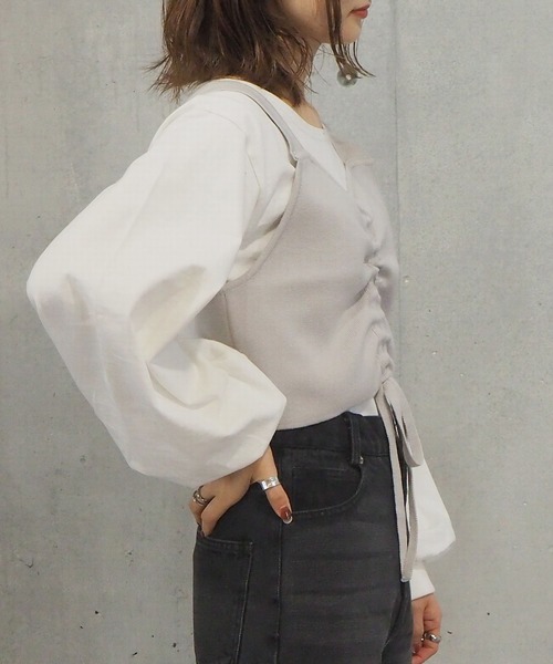 tiptop（ティップトップ）の「2021SS フロントドロストビスチェ×ロンTセット（ベスト・レディース・ブラック/ベージュ/イエロー/アイボリー・FREE）」の9枚目の写真