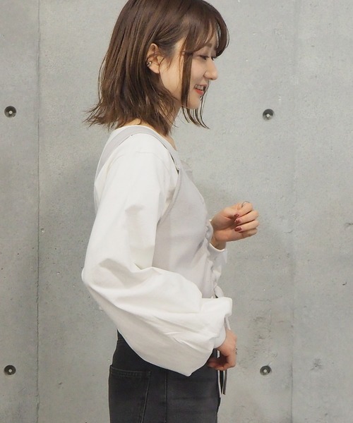 tiptop（ティップトップ）の「2021SS フロントドロストビスチェ×ロンTセット（ベスト・レディース・ブラック/ベージュ/イエロー/アイボリー・FREE）」の15枚目の写真