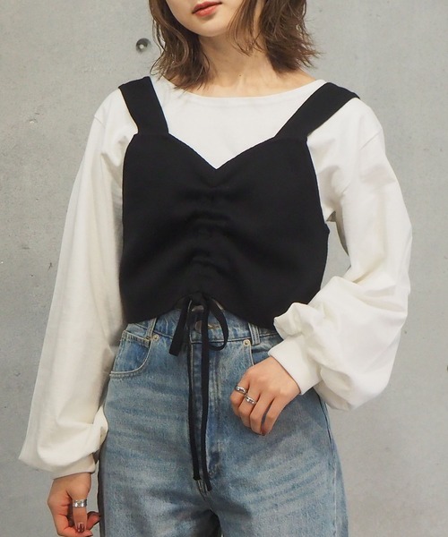 tiptop（ティップトップ）の「2021SS フロントドロストビスチェ×ロンTセット（ベスト・レディース・ブラック/ベージュ/イエロー/アイボリー・FREE）」の17枚目の写真