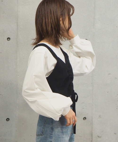 tiptop（ティップトップ）の「2021SS フロントドロストビスチェ×ロンTセット（ベスト・レディース・ブラック/ベージュ/イエロー/アイボリー・FREE）」の19枚目の写真