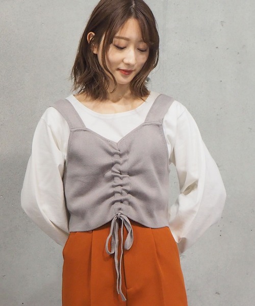 tiptop（ティップトップ）の「2021SS フロントドロストビスチェ×ロンTセット（ベスト・レディース・ブラック/ベージュ/イエロー/アイボリー・FREE）」の11枚目の写真