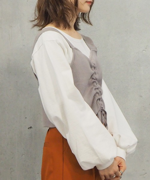 tiptop（ティップトップ）の「2021SS フロントドロストビスチェ×ロンTセット（ベスト・レディース・ブラック/ベージュ/イエロー/アイボリー・FREE）」の6枚目の写真