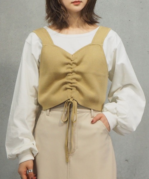 tiptop（ティップトップ）の「2021SS フロントドロストビスチェ×ロンTセット（ベスト・レディース・ブラック/ベージュ/イエロー/アイボリー・FREE）」の14枚目の写真