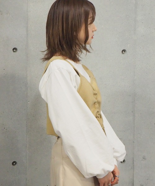 tiptop（ティップトップ）の「2021SS フロントドロストビスチェ×ロンTセット（ベスト・レディース・ブラック/ベージュ/イエロー/アイボリー・FREE）」の8枚目の写真