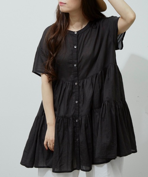 Libra Cue（リブラ キュー）の「ハーフスリーブティアードブラウス（シャツ/ブラウス・レディース・ホワイト/ブラック/ベージュ/ブルー・FREE）」の3枚目の写真