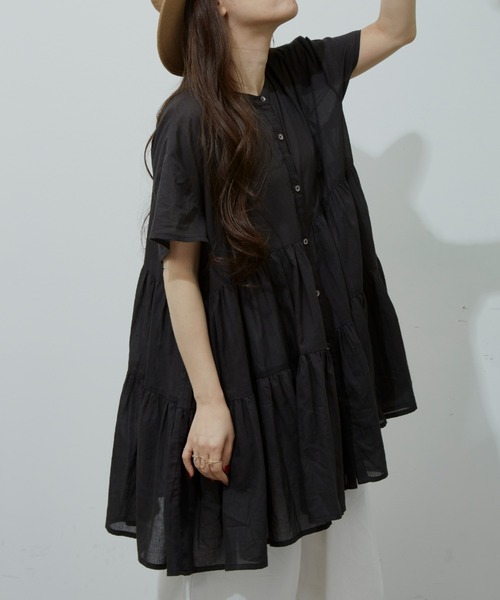 Libra Cue（リブラ キュー）の「ハーフスリーブティアードブラウス（シャツ/ブラウス・レディース・ホワイト/ブラック/ベージュ/ブルー・FREE）」の19枚目の写真