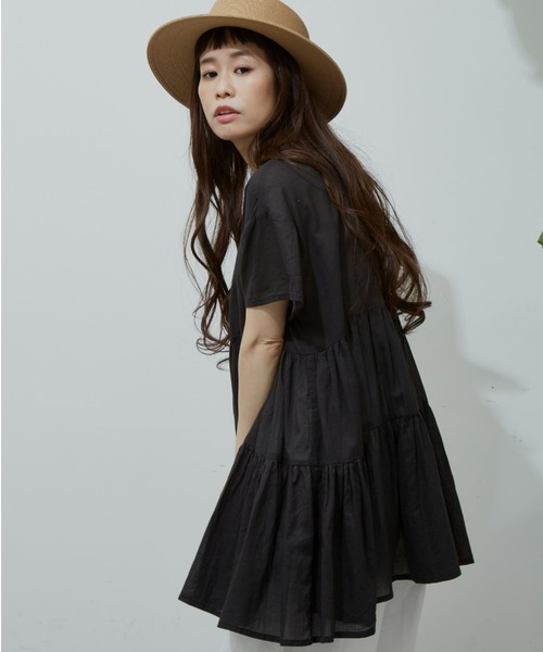 Libra Cue（リブラ キュー）の「ハーフスリーブティアードブラウス（シャツ/ブラウス・レディース・ホワイト/ブラック/ベージュ/ブルー・FREE）」の20枚目の写真