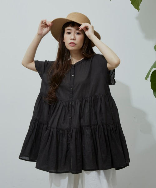 Libra Cue（リブラ キュー）の「ハーフスリーブティアードブラウス（シャツ/ブラウス・レディース・ホワイト/ブラック/ベージュ/ブルー・FREE）」の16枚目の写真