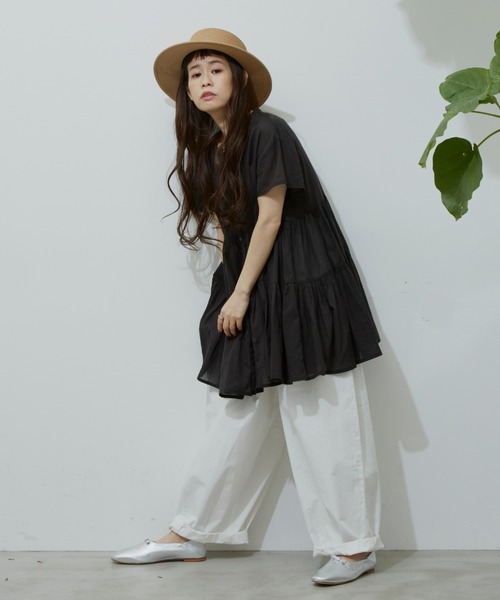 Libra Cue（リブラ キュー）の「ハーフスリーブティアードブラウス（シャツ/ブラウス・レディース・ホワイト/ブラック/ベージュ/ブルー・FREE）」の21枚目の写真