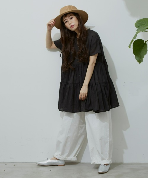 Libra Cue（リブラ キュー）の「ハーフスリーブティアードブラウス（シャツ/ブラウス・レディース・ホワイト/ブラック/ベージュ/ブルー・FREE）」の17枚目の写真