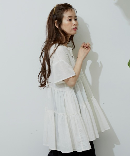 Libra Cue（リブラ キュー）の「ハーフスリーブティアードブラウス（シャツ/ブラウス・レディース・ホワイト/ブラック/ベージュ/ブルー・FREE）」の12枚目の写真