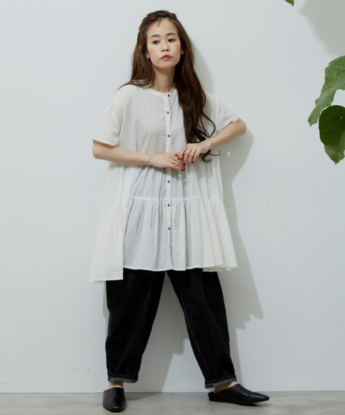 Libra Cue（リブラ キュー）の「ハーフスリーブティアードブラウス（シャツ/ブラウス・レディース・ホワイト/ブラック/ベージュ/ブルー・FREE）」の13枚目の写真