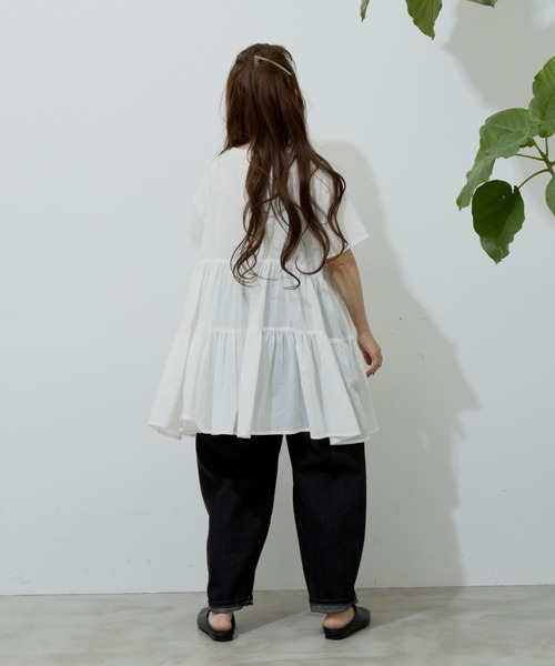 Libra Cue（リブラ キュー）の「ハーフスリーブティアードブラウス（シャツ/ブラウス・レディース・ホワイト/ブラック/ベージュ/ブルー・FREE）」の14枚目の写真