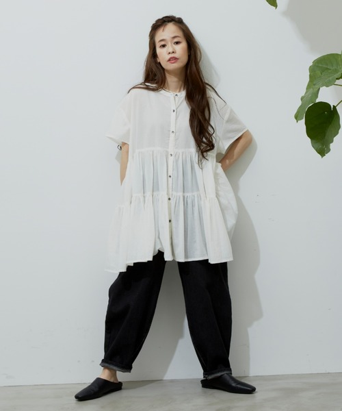 Libra Cue（リブラ キュー）の「ハーフスリーブティアードブラウス（シャツ/ブラウス・レディース・ホワイト/ブラック/ベージュ/ブルー・FREE）」の15枚目の写真