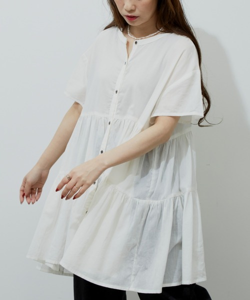 Libra Cue（リブラ キュー）の「ハーフスリーブティアードブラウス（シャツ/ブラウス・レディース・ホワイト/ブラック/ベージュ/ブルー・FREE）」の6枚目の写真