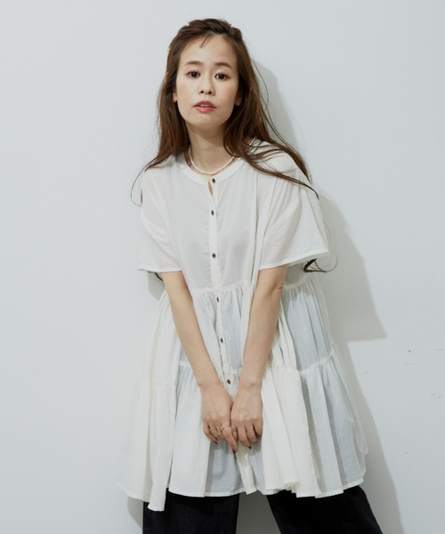 Libra Cue（リブラ キュー）の「ハーフスリーブティアードブラウス（シャツ/ブラウス・レディース・ホワイト/ブラック/ベージュ/ブルー・FREE）」の11枚目の写真