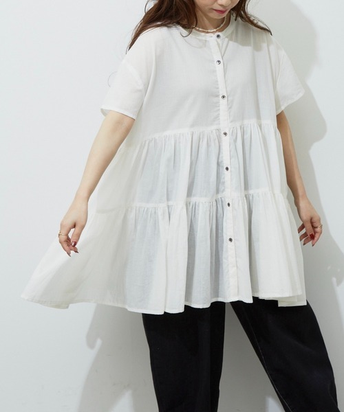 Libra Cue（リブラ キュー）の「ハーフスリーブティアードブラウス（シャツ/ブラウス・レディース・ホワイト/ブラック/ベージュ/ブルー・FREE）」の5枚目の写真