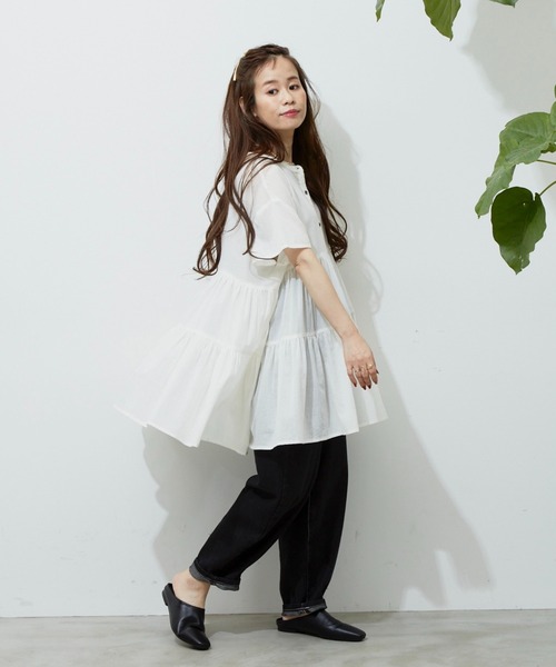 Libra Cue（リブラ キュー）の「ハーフスリーブティアードブラウス（シャツ/ブラウス・レディース・ホワイト/ブラック/ベージュ/ブルー・FREE）」の9枚目の写真