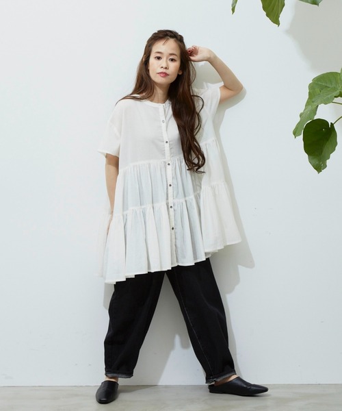 Libra Cue（リブラ キュー）の「ハーフスリーブティアードブラウス（シャツ/ブラウス・レディース・ホワイト/ブラック/ベージュ/ブルー・FREE）」の10枚目の写真