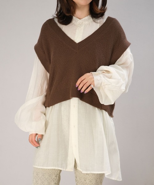 ＡＮＤＪ（アンドジェイ）の「バックベルトVネック綿混ニットベスト（ベスト・レディース・ブラウン/ブラック/ライトベージュ/カーキ・M）」の8枚目の写真