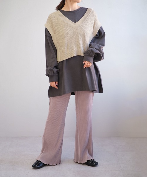 ＡＮＤＪ（アンドジェイ）の「バックベルトVネック綿混ニットベスト（ベスト・レディース・ブラウン/ブラック/ライトベージュ/カーキ・M）」の14枚目の写真