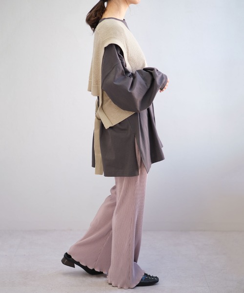 ＡＮＤＪ（アンドジェイ）の「バックベルトVネック綿混ニットベスト（ベスト・レディース・ブラウン/ブラック/ライトベージュ/カーキ・M）」の15枚目の写真