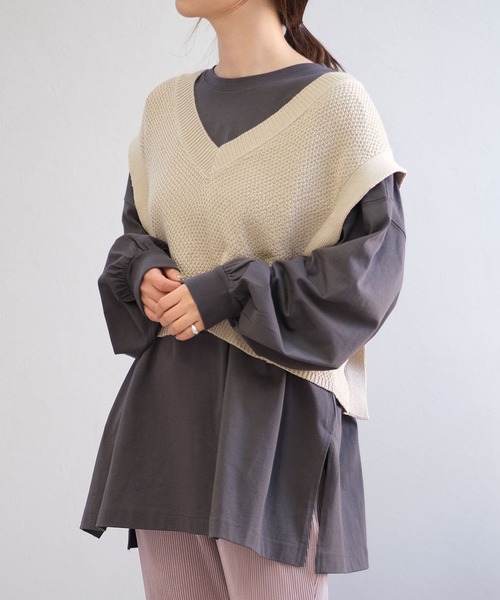 ＡＮＤＪ（アンドジェイ）の「バックベルトVネック綿混ニットベスト（ベスト・レディース・ブラウン/ブラック/ライトベージュ/カーキ・M）」の16枚目の写真