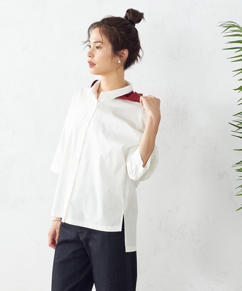 COMME CA ISM（コムサイズム）の「フード付き　五分袖シャツ（シャツ/ブラウス・レディース・ホワイト/ブラック/レッド/グリーン/ブルー・FREE）」の5枚目の写真