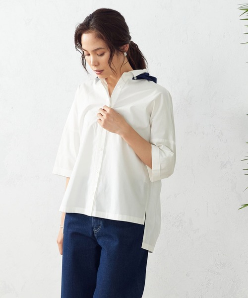 COMME CA ISM（コムサイズム）の「フード付き　五分袖シャツ（シャツ/ブラウス・レディース・ホワイト/ブラック/レッド/グリーン/ブルー・FREE）」の4枚目の写真