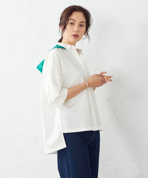 COMME CA ISM（コムサイズム）の「フード付き　五分袖シャツ（シャツ/ブラウス・レディース・ホワイト/ブラック/レッド/グリーン/ブルー・FREE）」の3枚目の写真