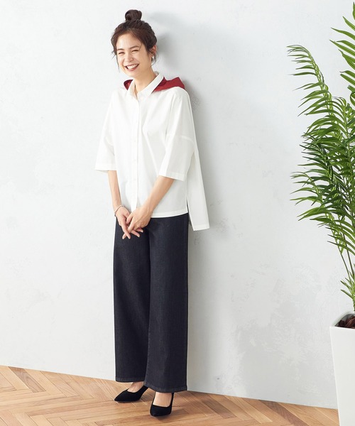 COMME CA ISM（コムサイズム）の「フード付き　五分袖シャツ（シャツ/ブラウス・レディース・ホワイト/ブラック/レッド/グリーン/ブルー・FREE）」の10枚目の写真