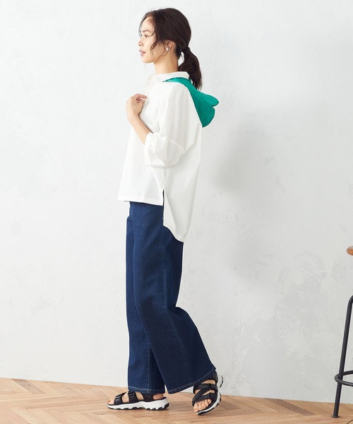 COMME CA ISM（コムサイズム）の「フード付き　五分袖シャツ（シャツ/ブラウス・レディース・ホワイト/ブラック/レッド/グリーン/ブルー・FREE）」の11枚目の写真