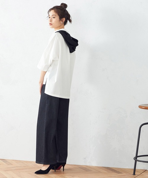 COMME CA ISM（コムサイズム）の「フード付き　五分袖シャツ（シャツ/ブラウス・レディース・ホワイト/ブラック/レッド/グリーン/ブルー・FREE）」の14枚目の写真