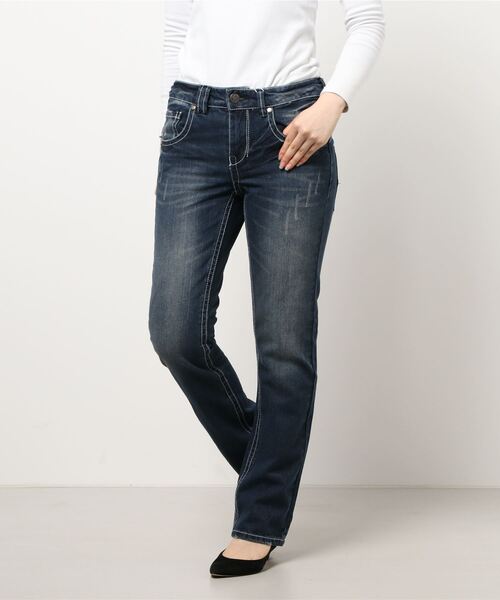 REAL CUBE（リアルキューブ）の「ボーイフレンドデニムストレートジーンズ（デニムパンツ・レディース・インディゴブルー/その他・M/S）」の2枚目の写真