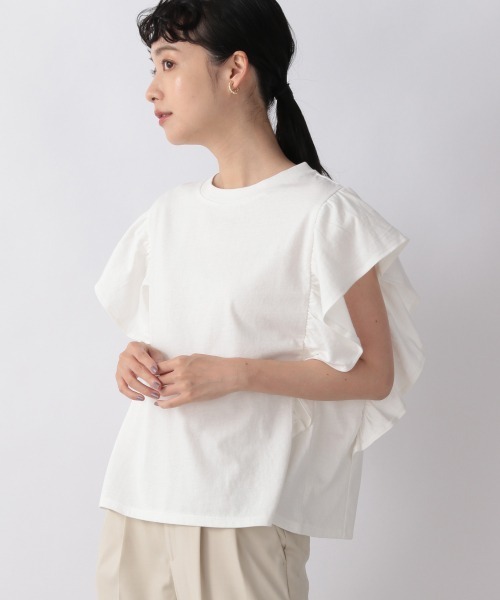 LOWRYS FARM（ローリーズファーム）の「スラブソデフリルＳＳ　956915（Tシャツ/カットソー・レディース・アイボリー/ブラック/ベージュ/グリーン・FREE）」の2枚目の写真