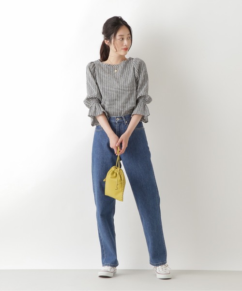 NATURAL BEAUTY BASIC(ナチュラルビューティーベーシック)の「シャーリングカットソー(Tシャツ/カットソー・レディース・ネイビー/オフホワイト/ホワイト系その他・MEDIUM)」の10枚目の写真