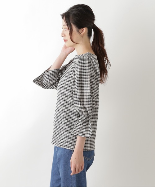 NATURAL BEAUTY BASIC(ナチュラルビューティーベーシック)の「シャーリングカットソー(Tシャツ/カットソー・レディース・ネイビー/オフホワイト/ホワイト系その他・MEDIUM)」の11枚目の写真