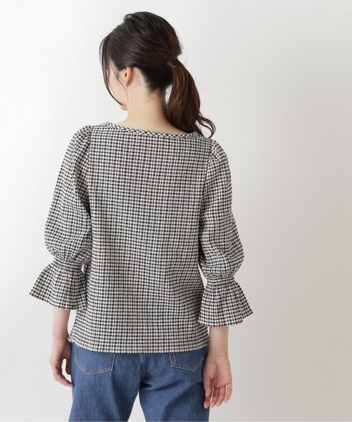 NATURAL BEAUTY BASIC(ナチュラルビューティーベーシック)の「シャーリングカットソー(Tシャツ/カットソー・レディース・ネイビー/オフホワイト/ホワイト系その他・MEDIUM)」の12枚目の写真